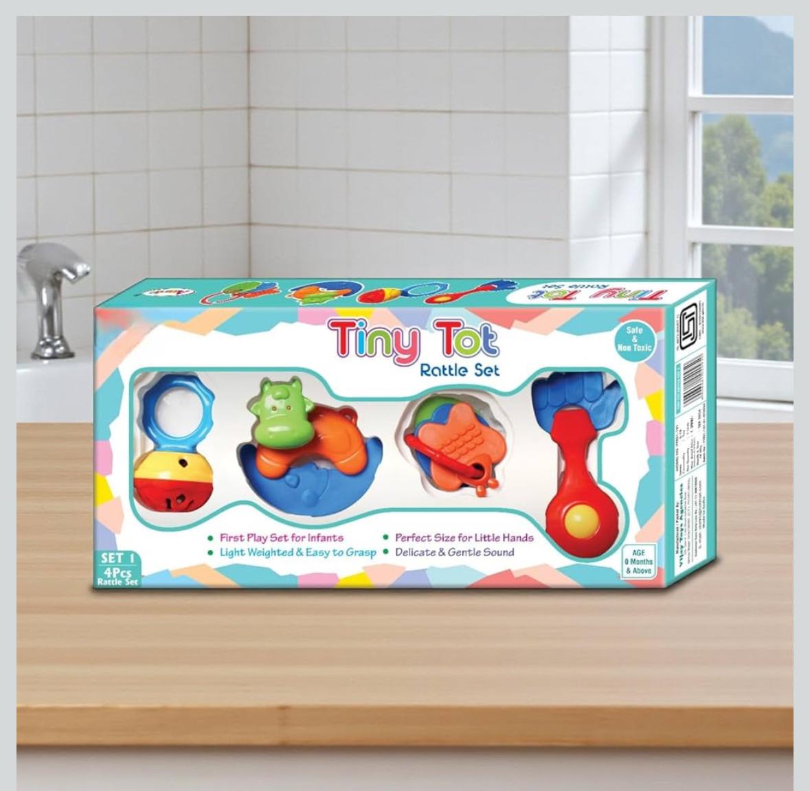 Tiny Tot Baby Rattle Set, 4 Piece First Play Set for Infants, Lightweight Easy Grasp Toys, Delicate Gentle Sound, Perfect Size for Little Hands - Image 5
